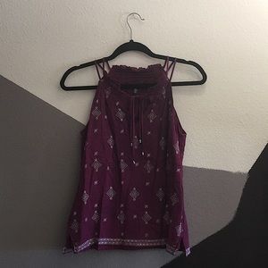WHBM Plum Embroidered Boho Swing Tank
